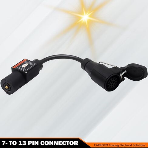 Truck to Trailer Light Converter, 7-Way American to 13-Pin European Round Connector, Chip-Controlled, Waterproof, PA Housing for US Vehicle to European Trailer in Kuwait