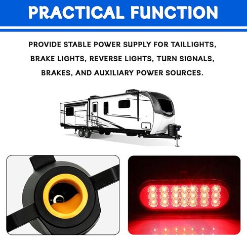 7 Pin Trailer Plug, Heavy Duty Trailers Light Plug, Splice-in Replacement Male End 7 Way Round RV-Style Trailer Light Wiring Harness Connector, Interlocking Electrical Plug for RV, Boat in Saudi Arabia
