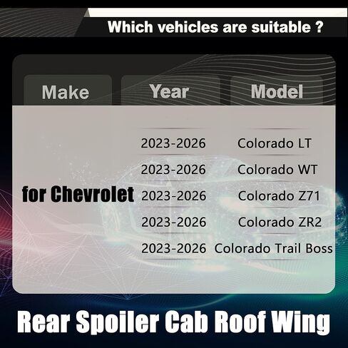 STSEV01 جناح سقف الكابينة الخلفي مناسب لملحقات Chevy Colorado 2023-2026 LT/WT/ Z71/ ZR2/ Trail Boss، ABS أسود لامع إضافي على الجزء العلوي من كابينة شاحنة الشفة الخارجية in Kuwait
