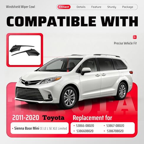 ALMULOO Windshield Wiper Cowl Compatible with Compatible with 2011-2020 Toyota Sienna Replacement for 53867-08020 53866-08020 Left & Right Air Inlet Window Cowl Cover Plastic Black in Kuwait