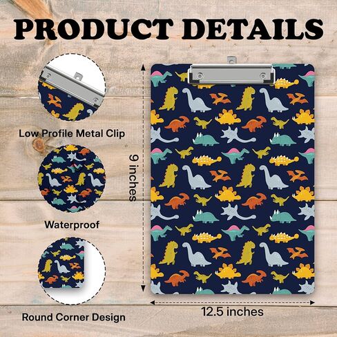 Dinosaur Clipboard，Dino Clip Boards for Kids Students Teacher Nurse Classroom Office，Wood Clipboards with Low Profile Metal Clip，Standard Letter Size 9 X 12.5 in Hardcard Board for Work -A09 in Saudi Arabia