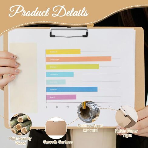 6 Pcs Large Size Clipboard Set, 11x17 Wooden Horizontal Clipboard with Low Profile Clips for Drawing, Sketching, and Art Boards in Saudi Arabia