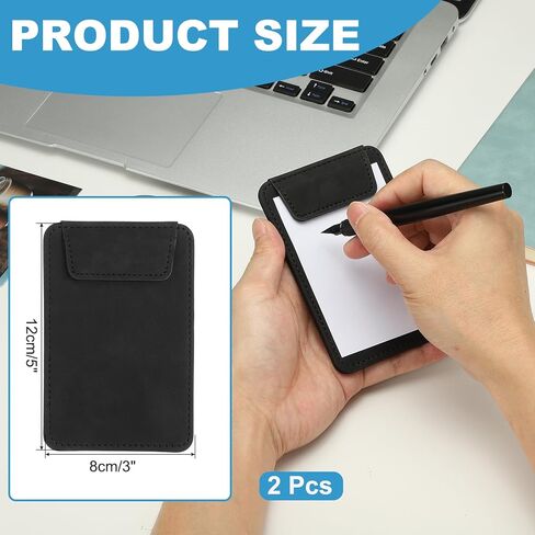 uxcell 2 Pack Mini Clipboard, 5" x 3" Leather Small Clipboard with Pen Holder, Mini Size Magnetic Writing Clip Boards for Business, Office,Restaurant and Hotel (Black) in Kuwait