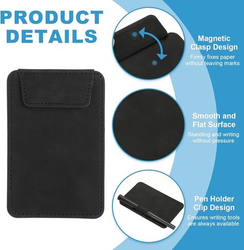 uxcell 2 Pack Mini Clipboard, 5" x 3" Leather Small Clipboard with Pen Holder, Mini Size Magnetic Writing Clip Boards for Business, Office,Restaurant and Hotel (Black) in Kuwait