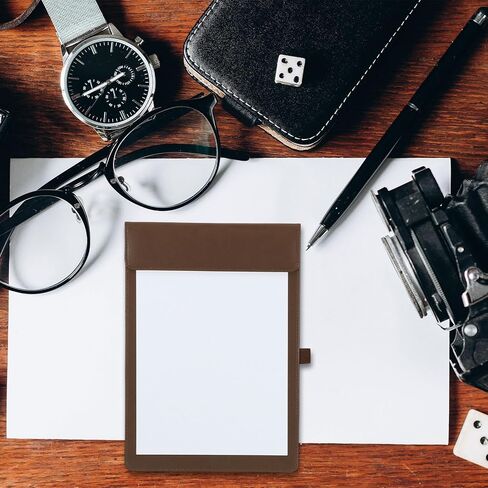 uxcell 2 Pack Mini Clipboard, 5" x 3" Leather Small Clipboard with Pen Holder, Mini Size Magnetic Writing Clip Boards for Business, Office,Restaurant and Hotel (Black) in Kuwait