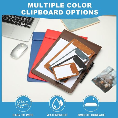 uxcell 2 Pack Mini Clipboard, 5" x 3" Leather Small Clipboard with Pen Holder, Mini Size Magnetic Writing Clip Boards for Business, Office,Restaurant and Hotel (Black) in Kuwait