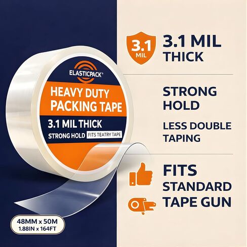 Heavy-Duty Clear Packing Tape 4-Pack – 3.1 Mil Thick Shipping Tape Refill Rolls, Tear & Split Resistant, Strong Hold for Box Sealing, Moving & Mailing, 1.88" x 55 yd in Saudi Arabia