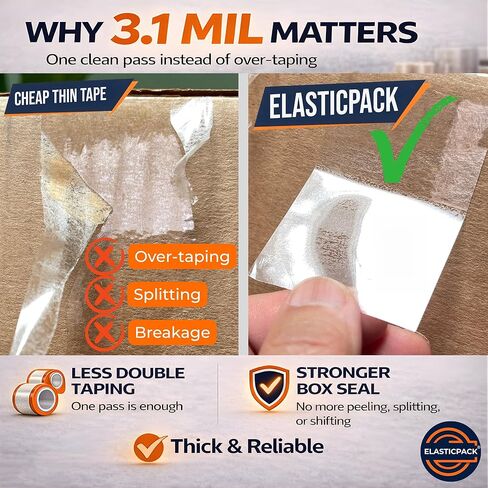 Heavy-Duty Clear Packing Tape 4-Pack – 3.1 Mil Thick Shipping Tape Refill Rolls, Tear & Split Resistant, Strong Hold for Box Sealing, Moving & Mailing, 1.88" x 55 yd in Saudi Arabia
