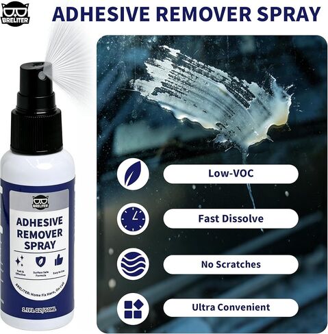 Breliter Adhesive Remover Spray - 50ml, Water-Based Glue & Sticker Remover for Labels, Tape Residue, Grease, Gum, Decals, Wax, Safe for Glass, Metal, Ceramic Tile Surfaces, Neutral PH (1.7 fl oz) in Saudi Arabia