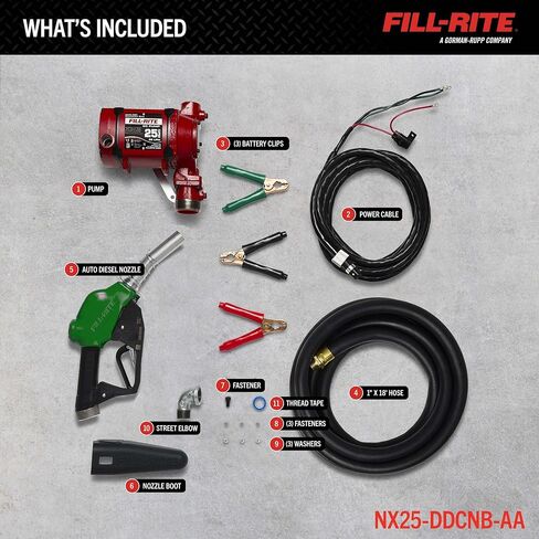 Fill-Rite NX25-DDCNB-AA 12V / 24V 25 GPM Bung Mounted Fuel Transfer Pump w/Discharge Hose & Auto Nozzle (Green) in Kuwait