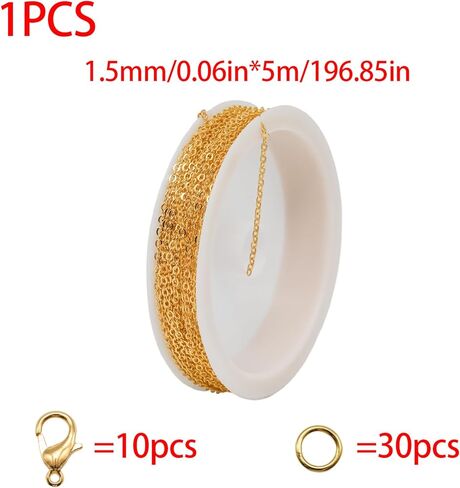 16.4FT Gold Plated Chain, 1.5MM Cable Link Tarnish-Resistant Jump Rings, Stainless Steel Lobster Clasps for Jewelry Making/Necklace Making/Jewelry Craft/Supplies in Saudi Arabia
