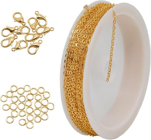 16.4FT Gold Plated Chain, 1.5MM Cable Link Tarnish-Resistant Jump Rings, Stainless Steel Lobster Clasps for Jewelry Making/Necklace Making/Jewelry Craft/Supplies in Saudi Arabia