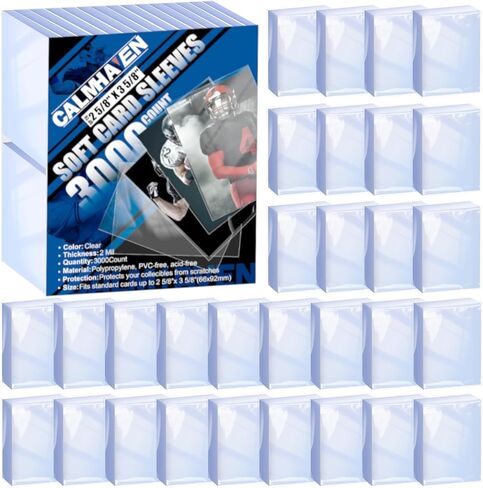 3000 Count Soft Clear Card Sleeves - Penny Sleeves for Trading Cards, Standard Size 2.5" x 3.5", Archival Safe Protectors Compatible with MTG, TCG, PKM, Baseball, Football & Sports Cards in Kuwait