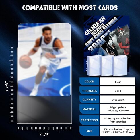 3000 Count Soft Clear Card Sleeves - Penny Sleeves for Trading Cards, Standard Size 2.5" x 3.5", Archival Safe Protectors Compatible with MTG, TCG, PKM, Baseball, Football & Sports Cards in Kuwait