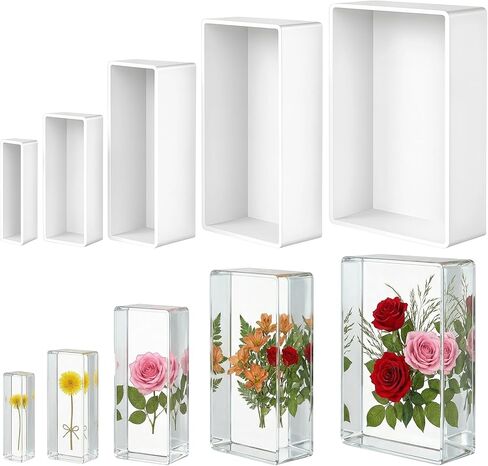 HANLANXUE 5 Pcs Large Resin Molds, Rectangle Silicone Molds for Epoxy Resin, Cuboid Resin Moulds with Wooden Support, Deep Pour Mold for Furniture Decor, DIY Wedding Bouquets, Valentine's Day Gifts in Saudi Arabia