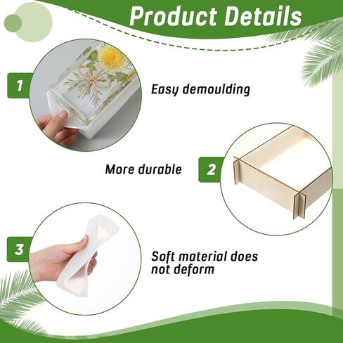 HANLANXUE 5 Pcs Large Resin Molds, Rectangle Silicone Molds for Epoxy Resin, Cuboid Resin Moulds with Wooden Support, Deep Pour Mold for Furniture Decor, DIY Wedding Bouquets, Valentine's Day Gifts in Saudi Arabia