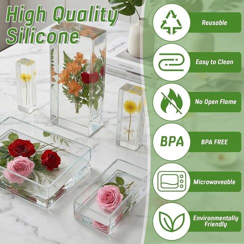 HANLANXUE 5 Pcs Large Resin Molds, Rectangle Silicone Molds for Epoxy Resin, Cuboid Resin Moulds with Wooden Support, Deep Pour Mold for Furniture Decor, DIY Wedding Bouquets, Valentine's Day Gifts in Saudi Arabia