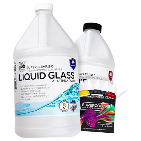 Superclear Liquid Glass Deep Pour Epoxy Resin, 2-4 Inch Clear Casting Resin for River Tables, Live Edge Wood,Molds, Food Safe, Zero VOC, Bubble Free (1.5 Gallon with Resin Pigment Pack) in Saudi Arabia