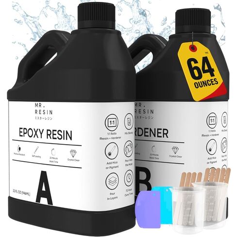 64 OZ Epoxy Resin KIT by Mr. Resin Crystal Clear Epoxy Resin for Arts & Crafts : Cures in 24 Hours! River Tables, Molds, Keychains & More! in Saudi Arabia
