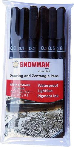SNOWMAN Drawing, Zentangle & Manga Pens (Set of 6,Black, 0.05mm, 0.1mm, 0.2mm, 0.3mm, 0.5mm and 0.8mm) in Kuwait