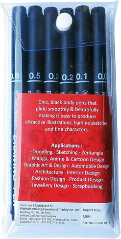 SNOWMAN Drawing, Zentangle & Manga Pens (Set of 6,Black, 0.05mm, 0.1mm, 0.2mm, 0.3mm, 0.5mm and 0.8mm) in Kuwait