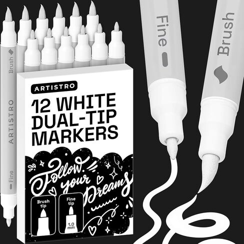 ARTISTRO 60 Acrylic Paint Markers - Paint Pens Dual Tip Brush + Fine Ideal for Calligraphy - Perfect for Fabric, Rock, Glass, Wood, DIY - Art Supplies, Stocking Stuffers, Christmas Gift Idea in Kuwait