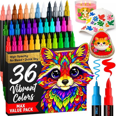 ARTISTRO 60 Acrylic Paint Markers - Paint Pens Dual Tip Brush + Fine Ideal for Calligraphy - Perfect for Fabric, Rock, Glass, Wood, DIY - Art Supplies, Stocking Stuffers, Christmas Gift Idea in Saudi Arabia
