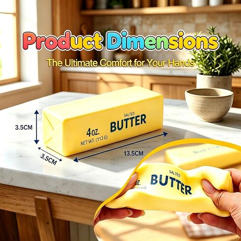 Butter Squishy Slow Rising Squeeze Toy, Soft Squishy Butter Stick, Realistic Food Sensory Fidget Toy for Stress & Anxiety Relief, Squeeze Ball for Office Decor, Party Favors Gifts in Saudi Arabia