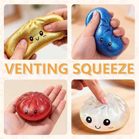 4PCS Glitter Dumpling, Mystery Glitter Dumpling Box, Colorful Dumpling Stress Balls Fidget with Steamer Box, Soft Squeeze Decompression Dough Party Gift in Saudi Arabia