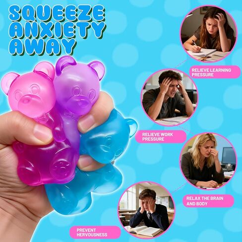 3 Pcs Easter Cute Gummy Bear Stress Relief Stress Ball, Slow Rising Squishy Squeeze Anxiety Relief & Focus Toy, Sensory Fidget Toys for Adults, Teens, Autistic ,ADHD, Classroom Prize，Party Favors in Kuwait