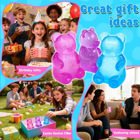 3 Pcs Easter Cute Gummy Bear Stress Relief Stress Ball, Slow Rising Squishy Squeeze Anxiety Relief & Focus Toy, Sensory Fidget Toys for Adults, Teens, Autistic ,ADHD, Classroom Prize，Party Favors in Kuwait