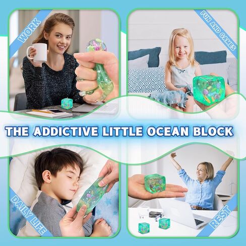 Ice Cube Squishy Stress Ball, Squeeze Ice Cube Squishy Toys for Kids & Adults, Slow Rising Stress Squeeze Squish Ball, Relief Anxiety Sensory Fidget Toys for Party Favors, Goodie Bag Stuffers in Saudi Arabia
