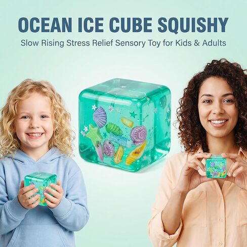 Ice Cube Squishy Stress Ball, Squeeze Ice Cube Squishy Toys for Kids & Adults, Slow Rising Stress Squeeze Squish Ball, Relief Anxiety Sensory Fidget Toys for Party Favors, Goodie Bag Stuffers in Saudi Arabia