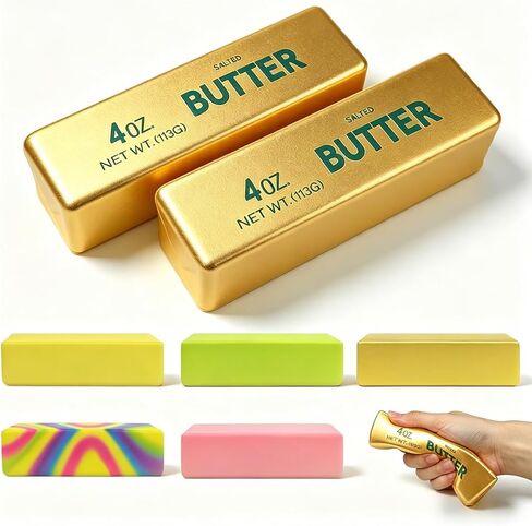2 Pack Butter Squishy Toys Slow Rising Soft Squeeze Toy Stress Relief Fidget Toys for Kids Party Favors Birthday Gifts Adults Office Desk Toys (Gold) in Saudi Arabia
