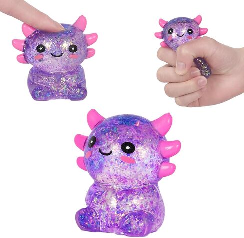 Axolotl Squishy Toy - 1 Pcs Glitter Slow Rising Squeeze Toy, Maltose Filled TPR Stress Relief Fidget Toy, Cute Transparent Handheld Desk Pet Sensory Toy, Age 3+ (Pink) in Saudi Arabia