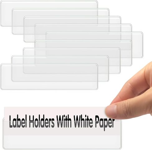 Self Adhesive Label Holders, ELEMGULY 52 Pcs Adhesive Shelf Tag Shelf Label Holder Clear Pocket Holder with Paper for Supermarket, Bookshelf, Kitchen (4.3 x 1.2 Inch) in Kuwait
