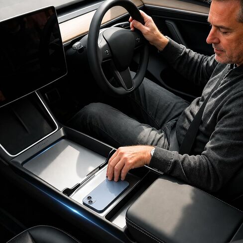 Center Console Organizer Tray for 2025-2026 Tesla Model Y Juniper and 2024-2026 Model 3 Highland (Standard, Premium & Performance) - Console Storage Rack - Black in Saudi Arabia