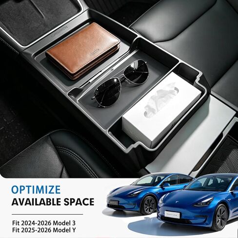 Center Console Organizer Tray for 2025-2026 Tesla Model Y Juniper and 2024-2026 Model 3 Highland (Standard, Premium & Performance) - Console Storage Rack - Black in Saudi Arabia