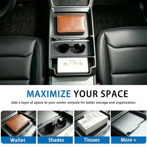 Center Console Organizer Tray for 2025-2026 Tesla Model Y Juniper and 2024-2026 Model 3 Highland (Standard, Premium & Performance) - Console Storage Rack - Black in Saudi Arabia