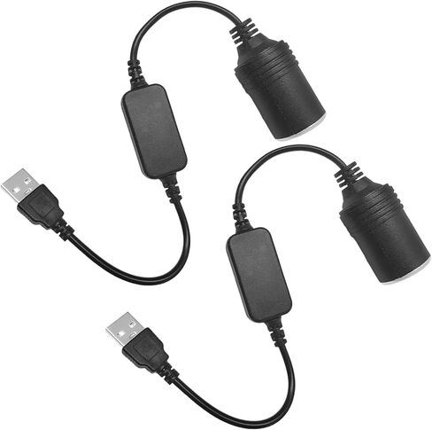 2 PCS USB to Cigarette Lighter Socket, 1 Ft 5V USB A Male to 12 Volt Car Cigarette Lighter Socket, Power Adapter Cable for Dash Cam GPS Radar Detector LED Light Strips, Car Accessories in Kuwait
