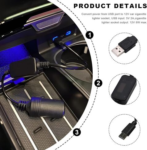2 PCS USB to Cigarette Lighter Socket, 1 Ft 5V USB A Male to 12 Volt Car Cigarette Lighter Socket, Power Adapter Cable for Dash Cam GPS Radar Detector LED Light Strips, Car Accessories in Kuwait