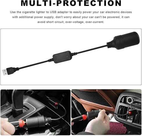 2 PCS USB to Cigarette Lighter Socket, 1 Ft 5V USB A Male to 12 Volt Car Cigarette Lighter Socket, Power Adapter Cable for Dash Cam GPS Radar Detector LED Light Strips, Car Accessories in Kuwait