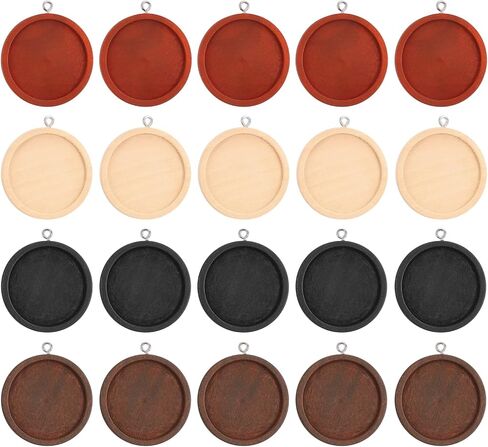 MECCANIXITY 20pcs Pendant Trays, 30mm Round Wooden Pendant Base Cabochon Setting Blank Frame Tray Bezels for Jewelry Making DIY Crafts Photo, 4 Colors in Kuwait