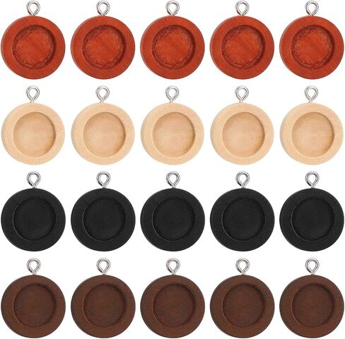 MECCANIXITY 20pcs Pendant Trays, 30mm Round Wooden Pendant Base Cabochon Setting Blank Frame Tray Bezels for Jewelry Making DIY Crafts Photo, 4 Colors in Saudi Arabia