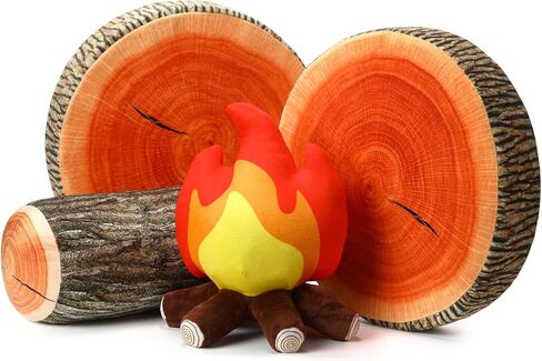 4 Pcs Pretend Campfire Set with 2 Tree Stump Pillows 1 Wood Pillow Floor Cushion 1 Fake Campfire Plush Decorative Round Throw Pillow Floor Cushion for Bedroom Living Room Picnic Party in Kuwait