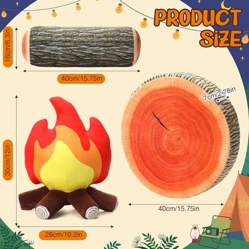 4 Pcs Pretend Campfire Set with 2 Tree Stump Pillows 1 Wood Pillow Floor Cushion 1 Fake Campfire Plush Decorative Round Throw Pillow Floor Cushion for Bedroom Living Room Picnic Party in Kuwait
