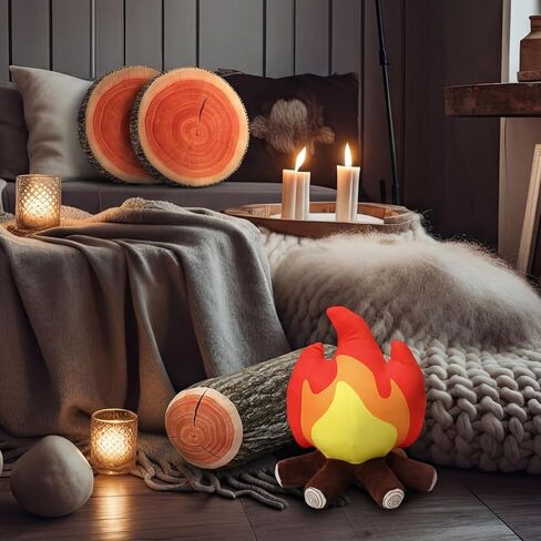 4 Pcs Pretend Campfire Set with 2 Tree Stump Pillows 1 Wood Pillow Floor Cushion 1 Fake Campfire Plush Decorative Round Throw Pillow Floor Cushion for Bedroom Living Room Picnic Party in Kuwait