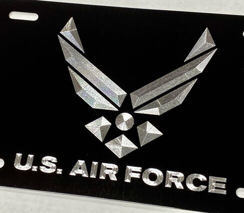 علامة سيارة تحمل شعار AIR Force محفورة بالألماس على لوحة ترخيص أمامية معدنية من الألومنيوم الأسود in Kuwait