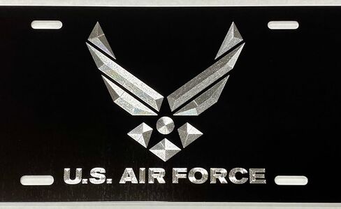 علامة سيارة تحمل شعار AIR Force محفورة بالألماس على لوحة ترخيص أمامية معدنية من الألومنيوم الأسود in Kuwait