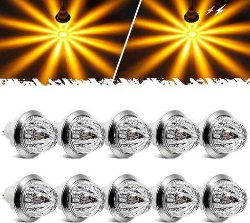 Partsam 10 قطع 3/4 بوصة LED كهرماني البطيخ علامة جانبية مزدوجة الوظيفة ستروب + أضواء علامة، عدسة واضحة ضوء تحذير إشارة الذيل لشاحنة مقطورة RV in Kuwait